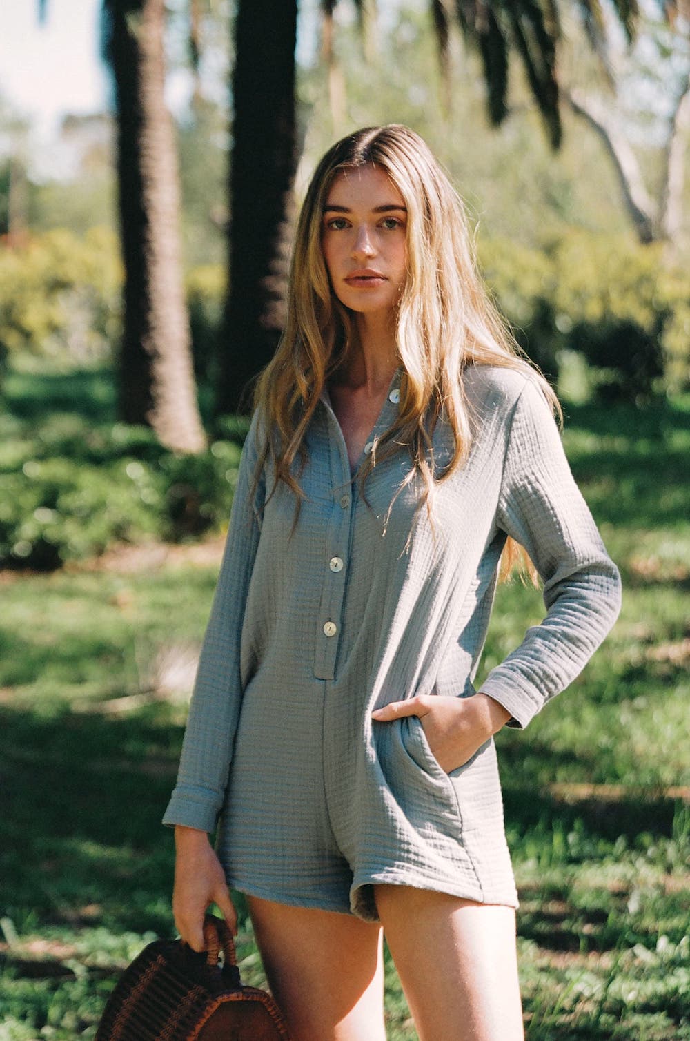 Piper Long Sleeve Playsuit - Misty Gray