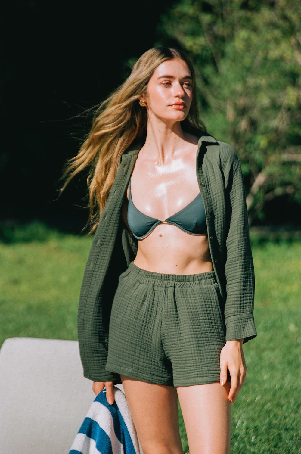 Billie Gauze Shorts - Basil
