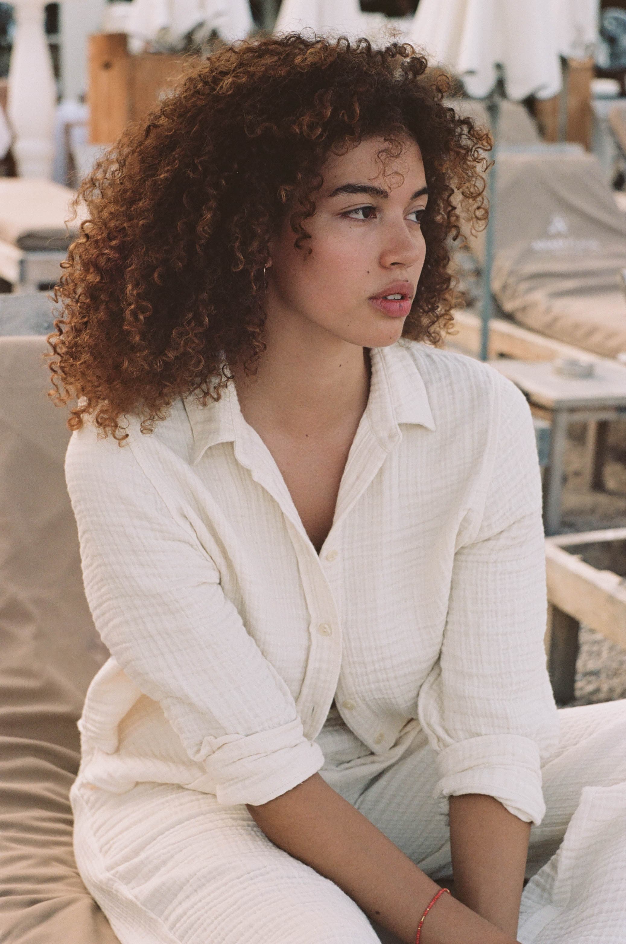 Cropped Pru Button Down - Natural