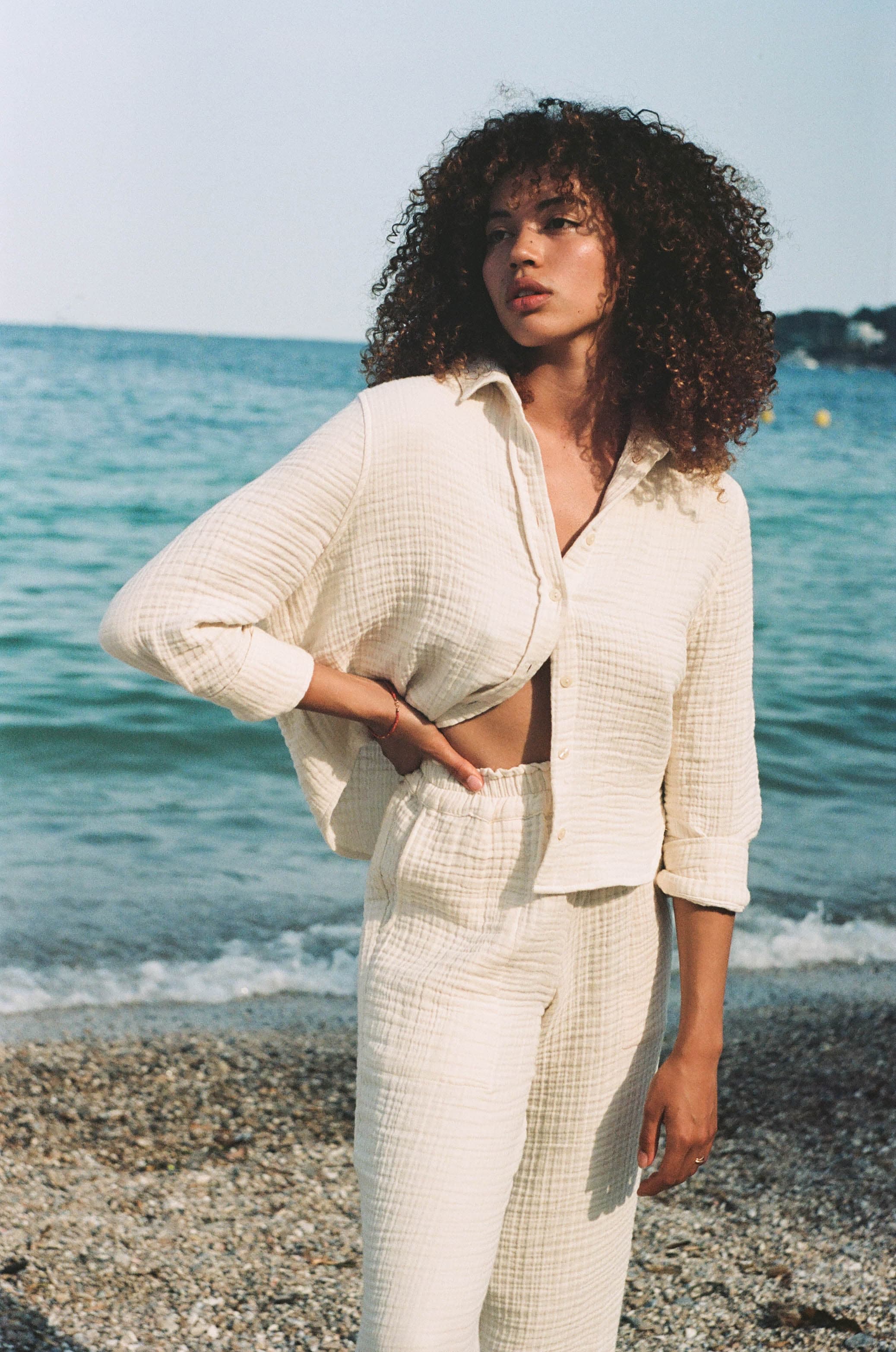 Cropped Pru Button Down - Natural