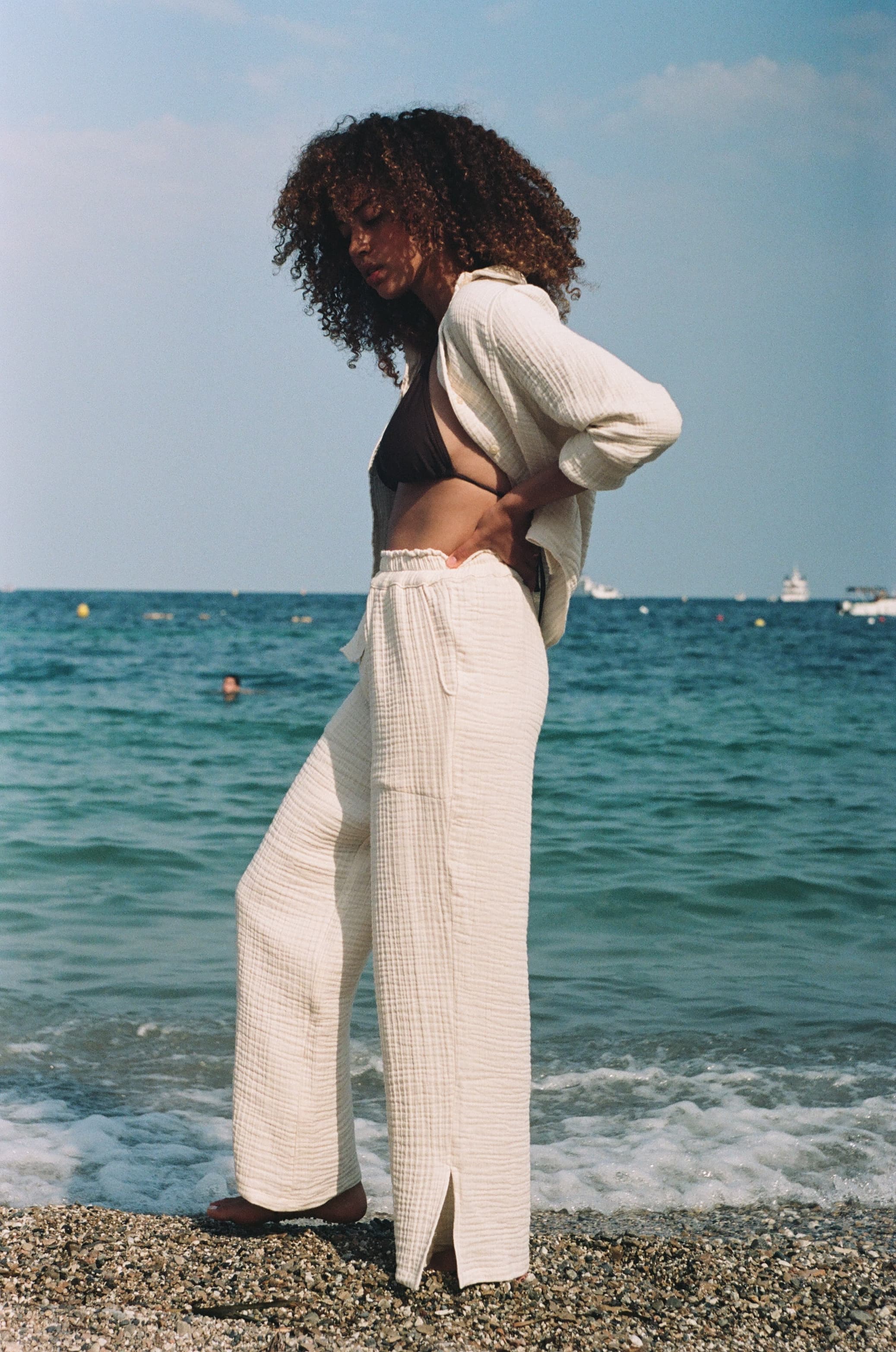Wide Leg Gauze Pants - Natural