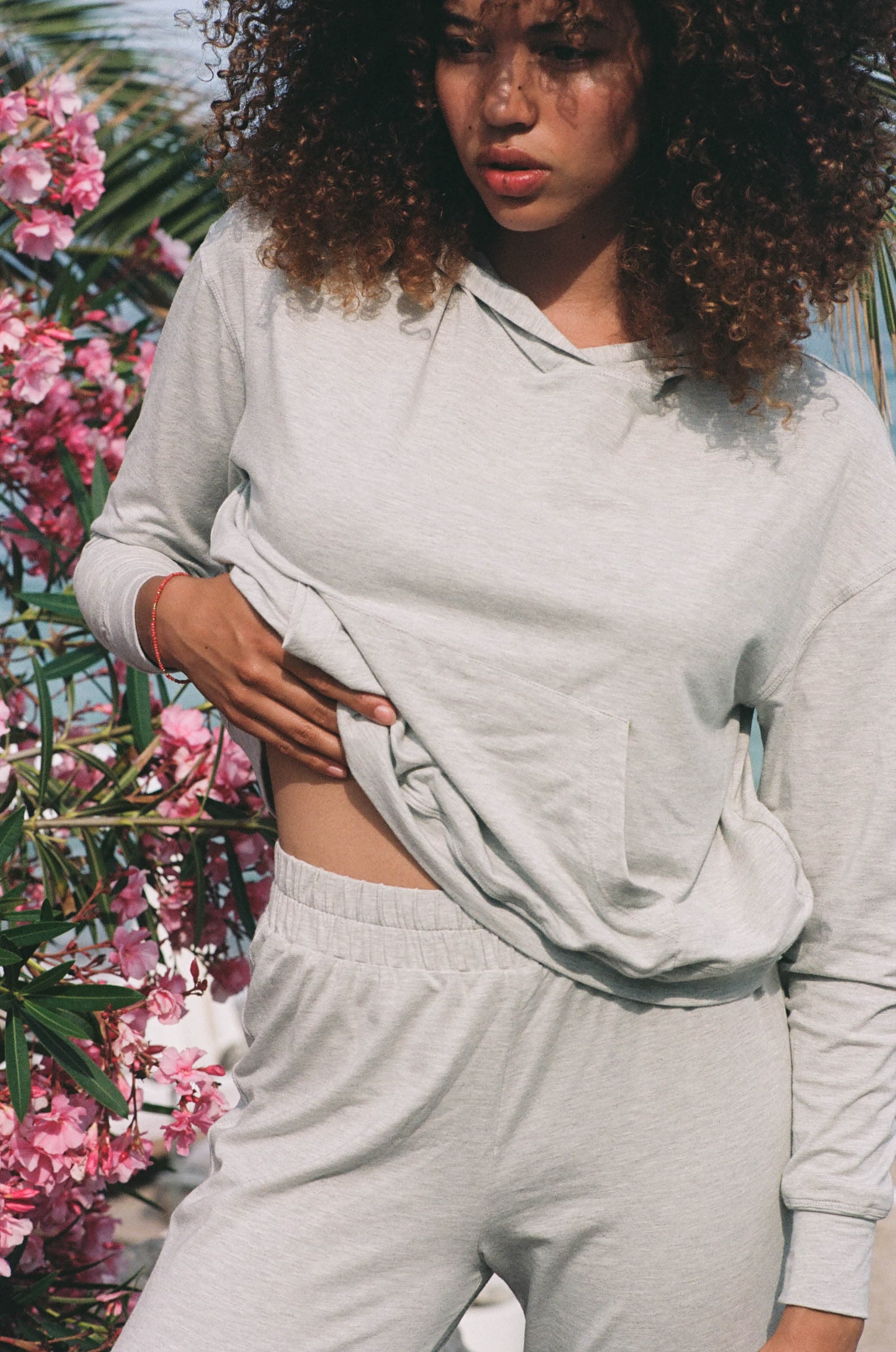 Cropped Sun Hoodie - Heather Gray