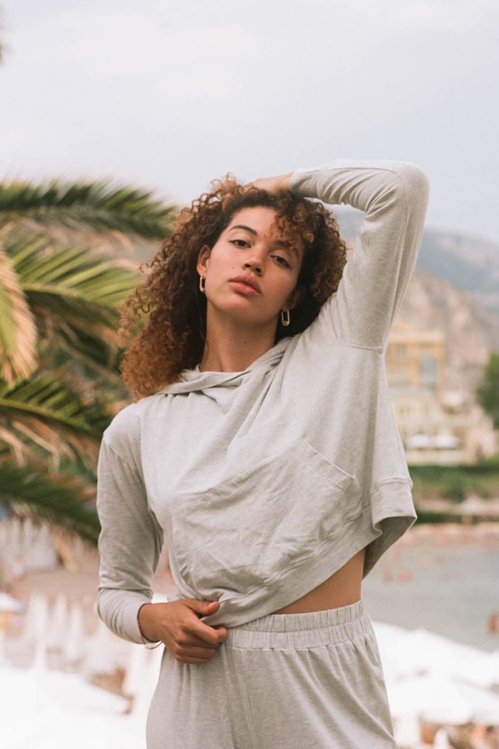 Cropped Sun Hoodie - Heather Gray