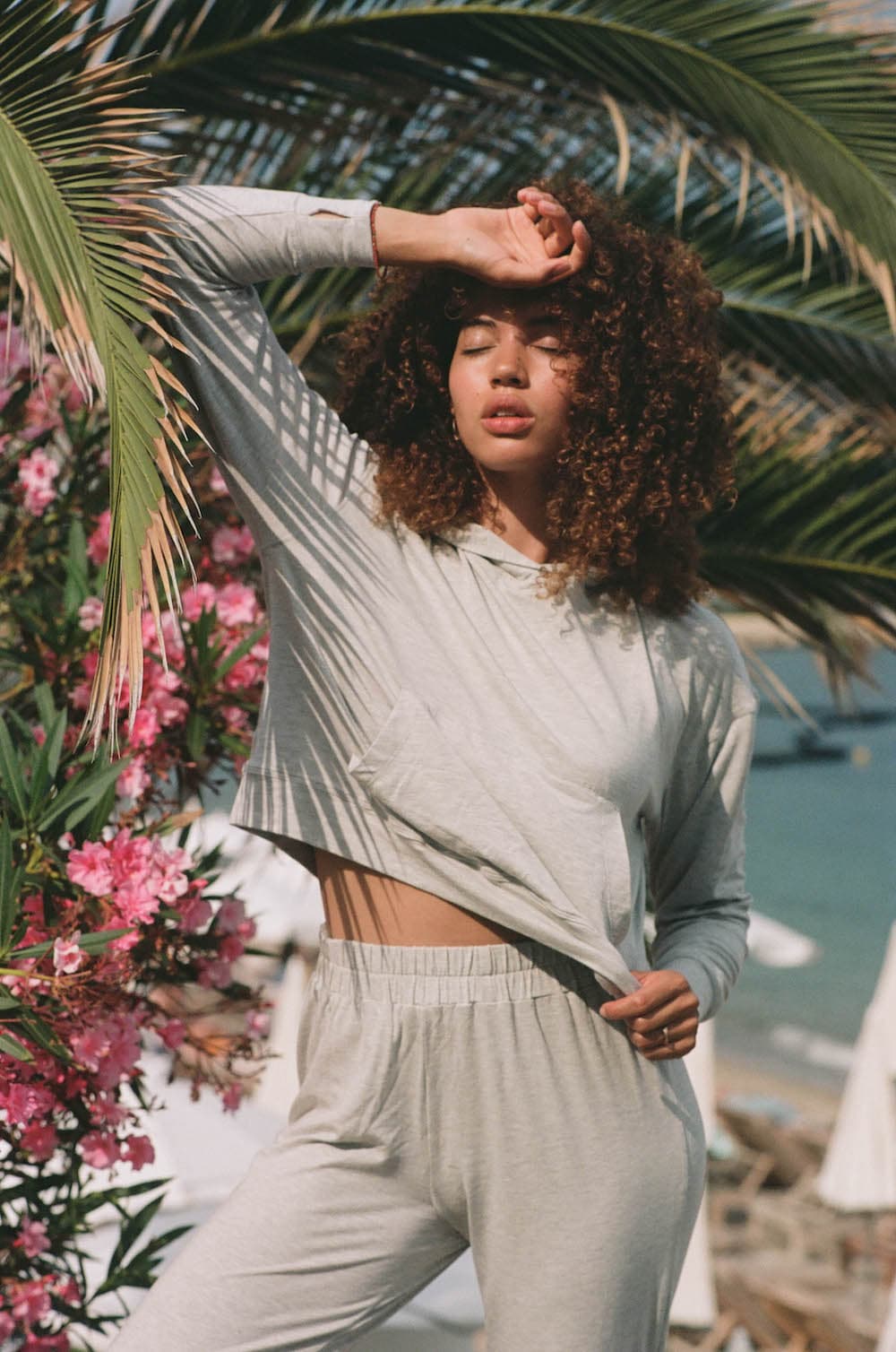 Cropped Sun Hoodie - Heather Gray