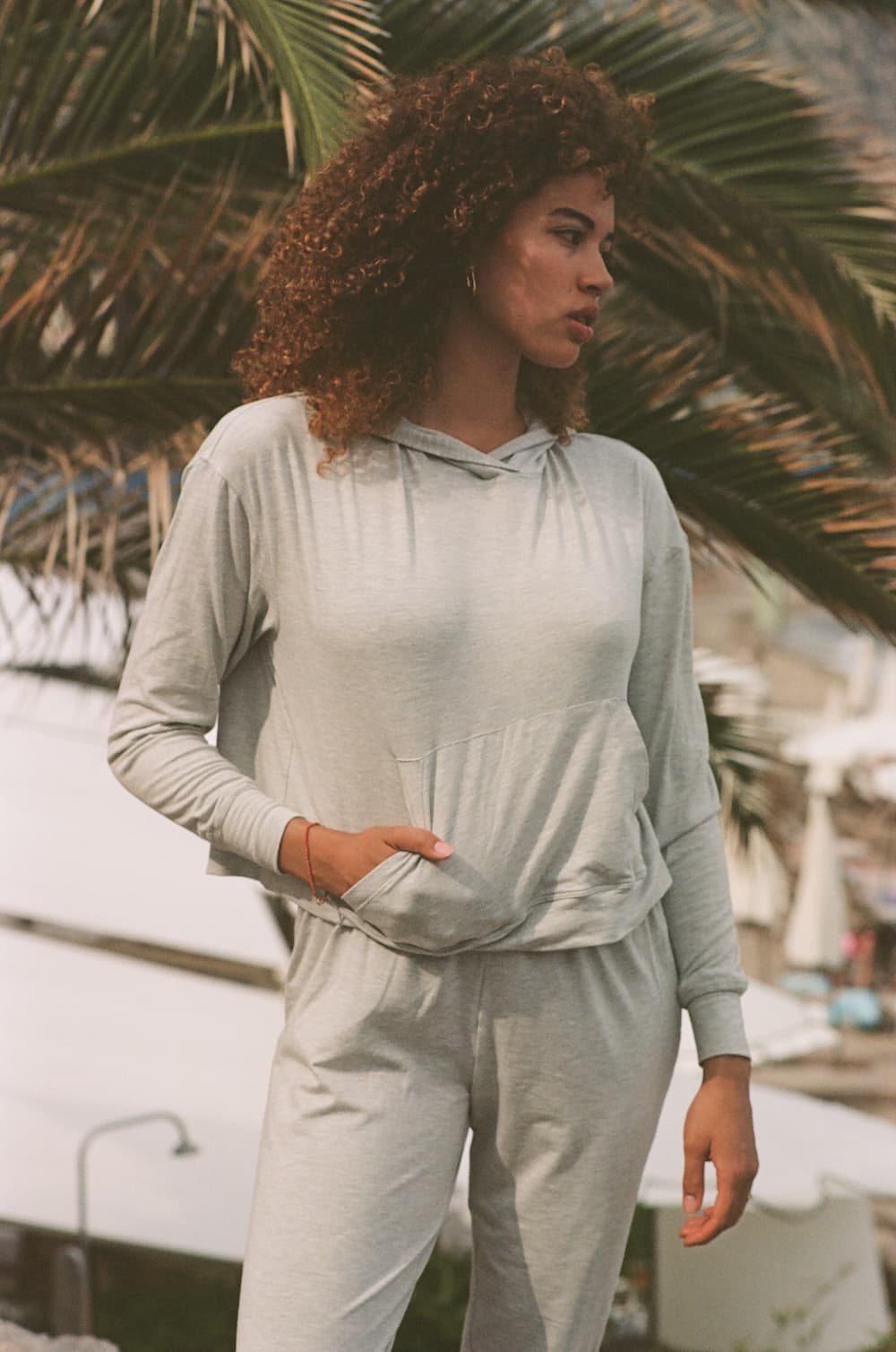 Cropped Sun Hoodie - Heather Gray