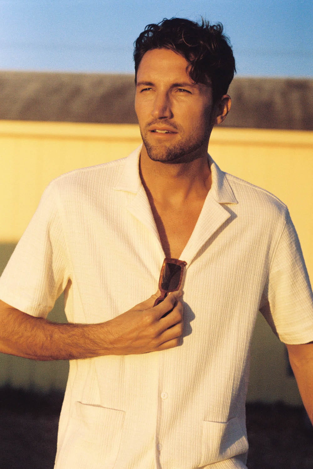sun protective upf logan knit camp shirt in natural