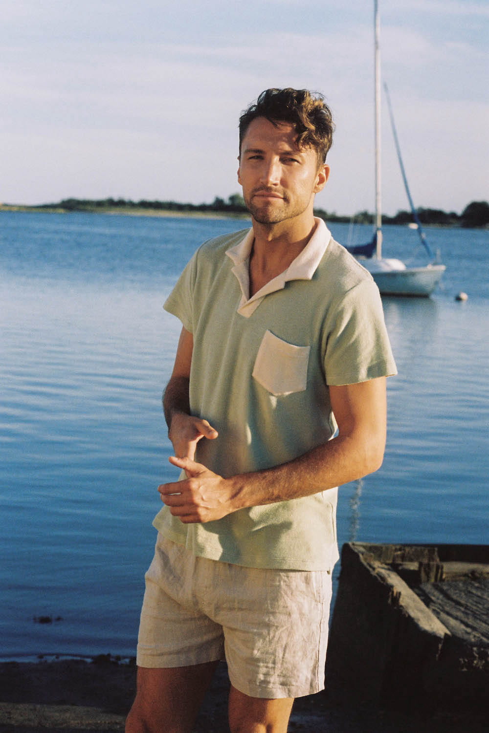 sun protective upf wyatt terry polo in aloe natural
