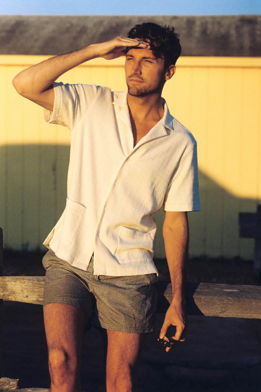 sun protective upf logan knit camp shirt in natural