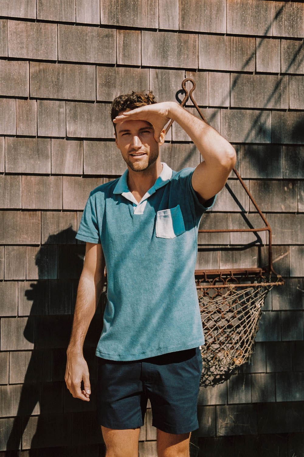 sun protective upf wyatt terry polo in bluestone sky